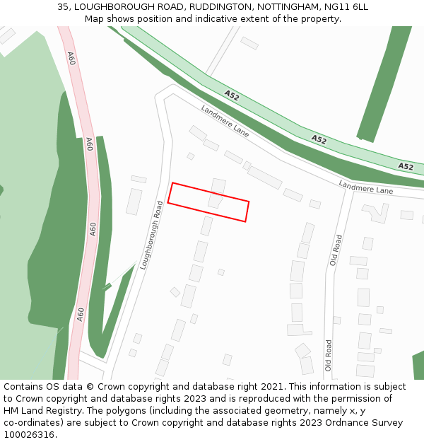 35, LOUGHBOROUGH ROAD, RUDDINGTON, NOTTINGHAM, NG11 6LL: Location map and indicative extent of plot