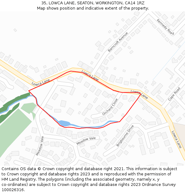 35, LOWCA LANE, SEATON, WORKINGTON, CA14 1RZ: Location map and indicative extent of plot