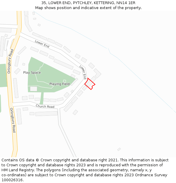 35, LOWER END, PYTCHLEY, KETTERING, NN14 1ER: Location map and indicative extent of plot