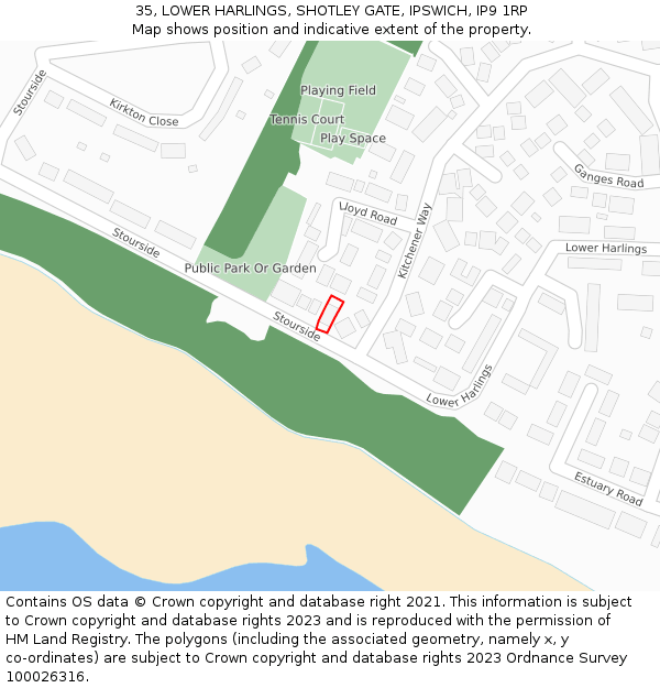 35, LOWER HARLINGS, SHOTLEY GATE, IPSWICH, IP9 1RP: Location map and indicative extent of plot