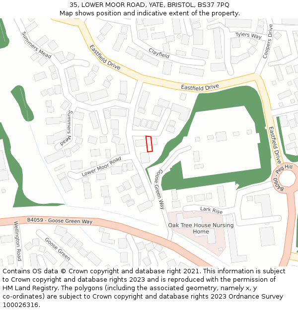 35, LOWER MOOR ROAD, YATE, BRISTOL, BS37 7PQ: Location map and indicative extent of plot