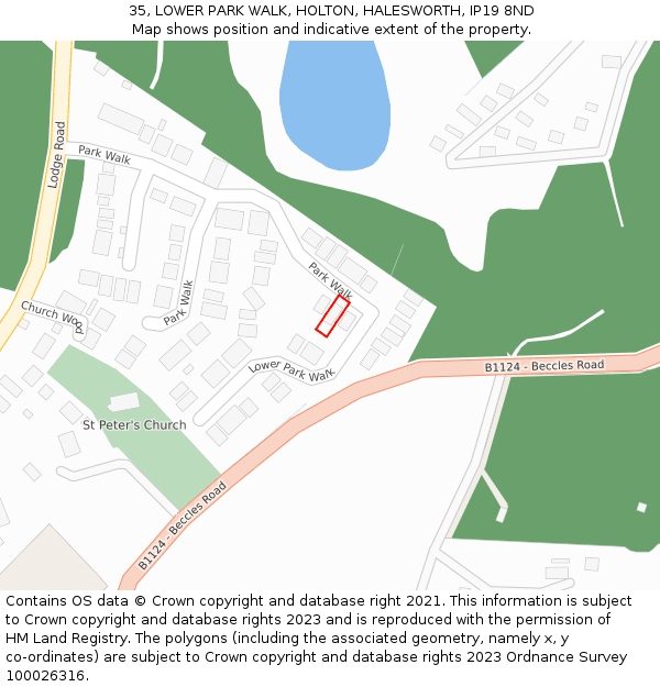 35, LOWER PARK WALK, HOLTON, HALESWORTH, IP19 8ND: Location map and indicative extent of plot