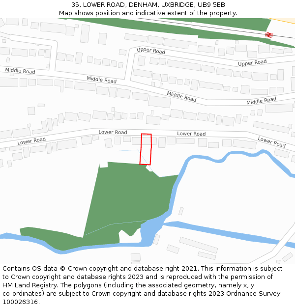 35, LOWER ROAD, DENHAM, UXBRIDGE, UB9 5EB: Location map and indicative extent of plot