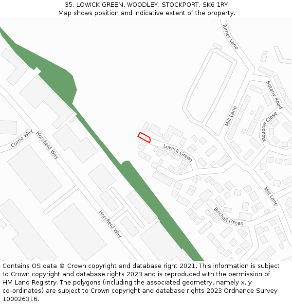 35, LOWICK GREEN, WOODLEY, STOCKPORT, SK6 1RY: Location map and indicative extent of plot