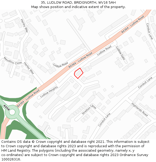 35, LUDLOW ROAD, BRIDGNORTH, WV16 5AH: Location map and indicative extent of plot