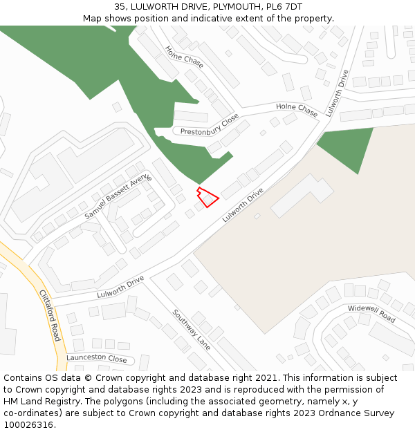 35, LULWORTH DRIVE, PLYMOUTH, PL6 7DT: Location map and indicative extent of plot