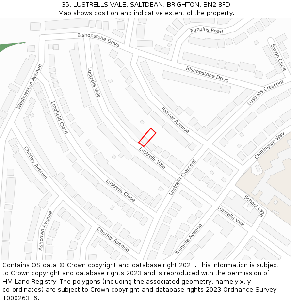 35, LUSTRELLS VALE, SALTDEAN, BRIGHTON, BN2 8FD: Location map and indicative extent of plot