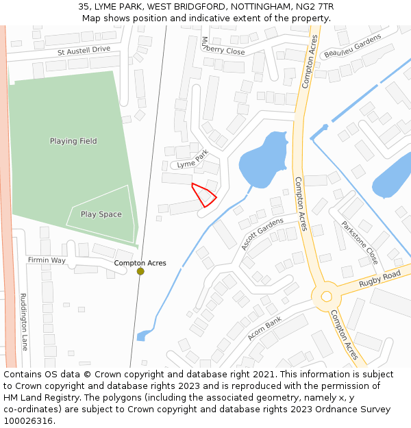 35, LYME PARK, WEST BRIDGFORD, NOTTINGHAM, NG2 7TR: Location map and indicative extent of plot