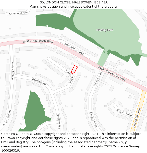 35, LYNDON CLOSE, HALESOWEN, B63 4EA: Location map and indicative extent of plot