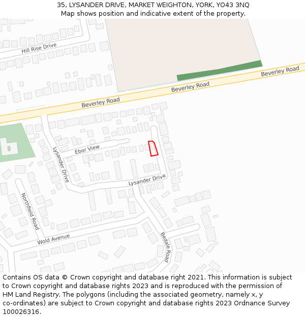 35, LYSANDER DRIVE, MARKET WEIGHTON, YORK, YO43 3NQ: Location map and indicative extent of plot