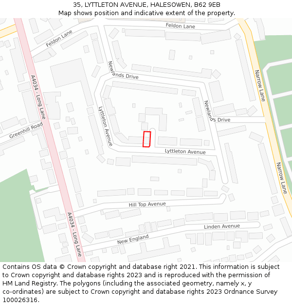 35, LYTTLETON AVENUE, HALESOWEN, B62 9EB: Location map and indicative extent of plot