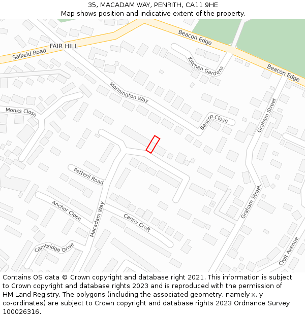 35, MACADAM WAY, PENRITH, CA11 9HE: Location map and indicative extent of plot