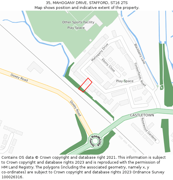 35, MAHOGANY DRIVE, STAFFORD, ST16 2TS: Location map and indicative extent of plot