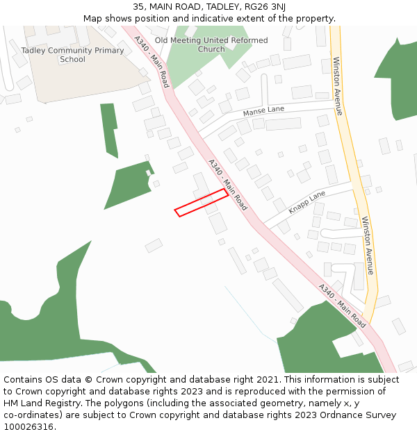 35, MAIN ROAD, TADLEY, RG26 3NJ: Location map and indicative extent of plot