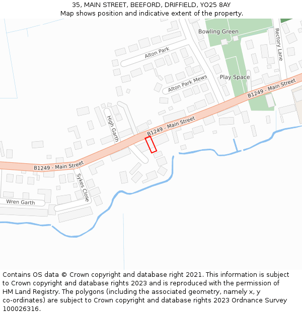 35, MAIN STREET, BEEFORD, DRIFFIELD, YO25 8AY: Location map and indicative extent of plot