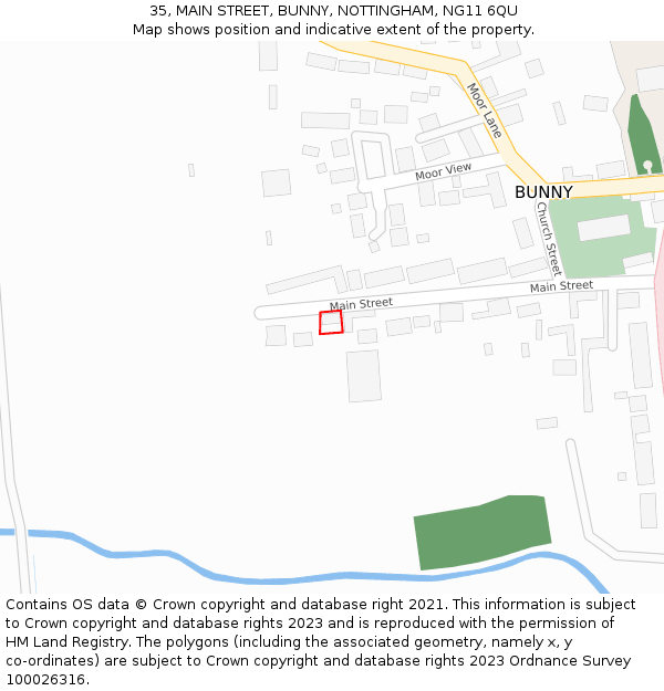 35, MAIN STREET, BUNNY, NOTTINGHAM, NG11 6QU: Location map and indicative extent of plot