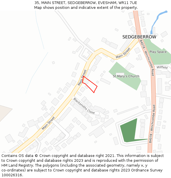 35, MAIN STREET, SEDGEBERROW, EVESHAM, WR11 7UE: Location map and indicative extent of plot