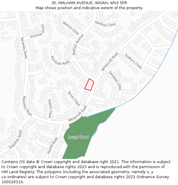 35, MALHAM AVENUE, WIGAN, WN3 5PR: Location map and indicative extent of plot