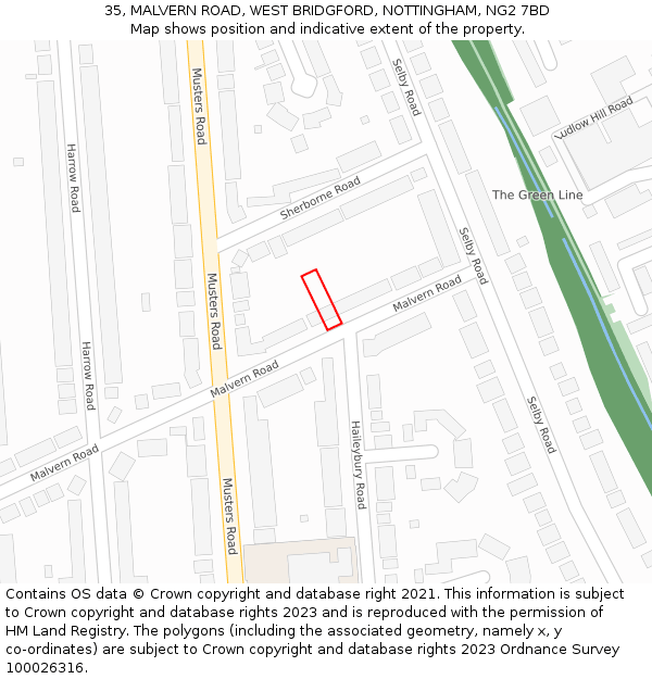 35, MALVERN ROAD, WEST BRIDGFORD, NOTTINGHAM, NG2 7BD: Location map and indicative extent of plot