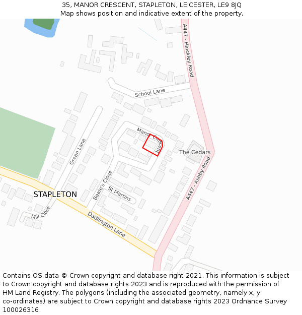 35, MANOR CRESCENT, STAPLETON, LEICESTER, LE9 8JQ: Location map and indicative extent of plot