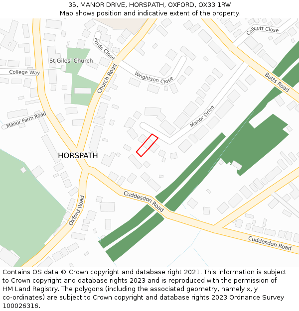 35, MANOR DRIVE, HORSPATH, OXFORD, OX33 1RW: Location map and indicative extent of plot