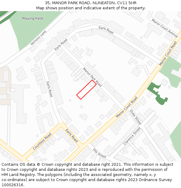35, MANOR PARK ROAD, NUNEATON, CV11 5HR: Location map and indicative extent of plot