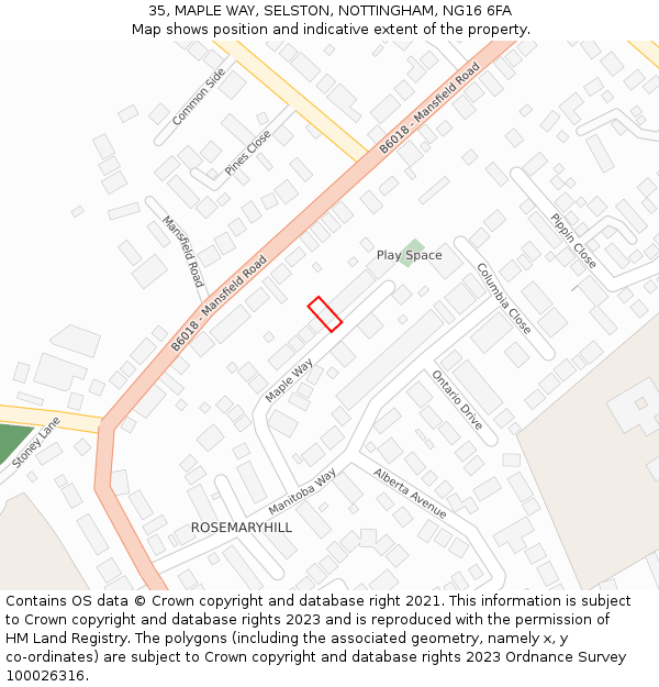 35, MAPLE WAY, SELSTON, NOTTINGHAM, NG16 6FA: Location map and indicative extent of plot