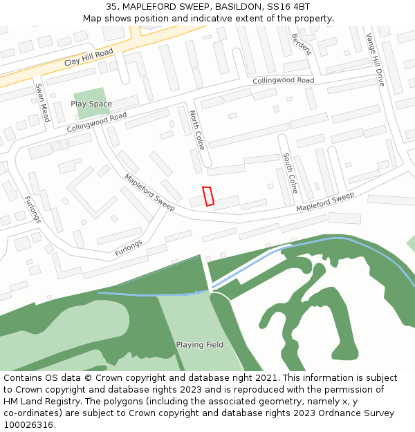 35, MAPLEFORD SWEEP, BASILDON, SS16 4BT: Location map and indicative extent of plot