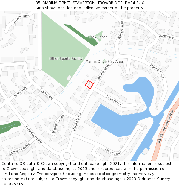 35, MARINA DRIVE, STAVERTON, TROWBRIDGE, BA14 8UX: Location map and indicative extent of plot