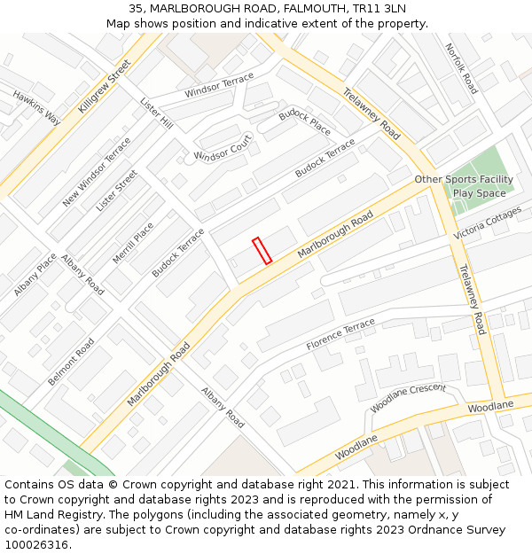 35, MARLBOROUGH ROAD, FALMOUTH, TR11 3LN: Location map and indicative extent of plot