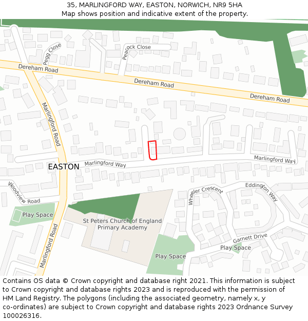 35, MARLINGFORD WAY, EASTON, NORWICH, NR9 5HA: Location map and indicative extent of plot