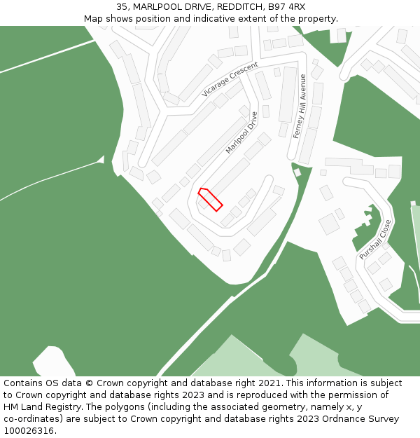 35, MARLPOOL DRIVE, REDDITCH, B97 4RX: Location map and indicative extent of plot