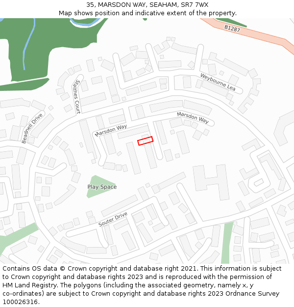 35, MARSDON WAY, SEAHAM, SR7 7WX: Location map and indicative extent of plot