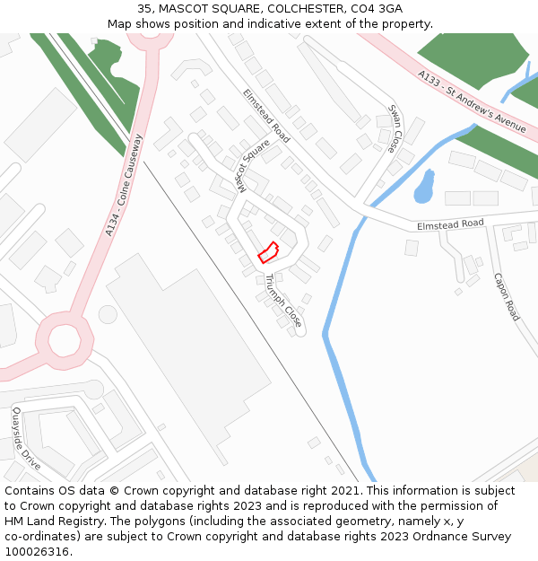 35, MASCOT SQUARE, COLCHESTER, CO4 3GA: Location map and indicative extent of plot