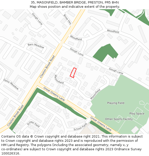 35, MASONFIELD, BAMBER BRIDGE, PRESTON, PR5 8HN: Location map and indicative extent of plot