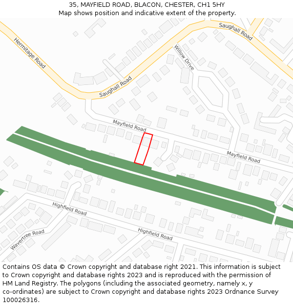 35, MAYFIELD ROAD, BLACON, CHESTER, CH1 5HY: Location map and indicative extent of plot