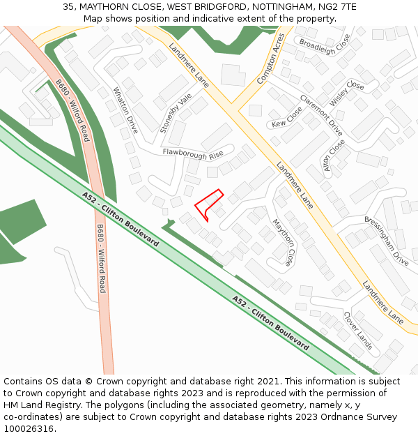 35, MAYTHORN CLOSE, WEST BRIDGFORD, NOTTINGHAM, NG2 7TE: Location map and indicative extent of plot