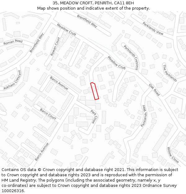 35, MEADOW CROFT, PENRITH, CA11 8EH: Location map and indicative extent of plot
