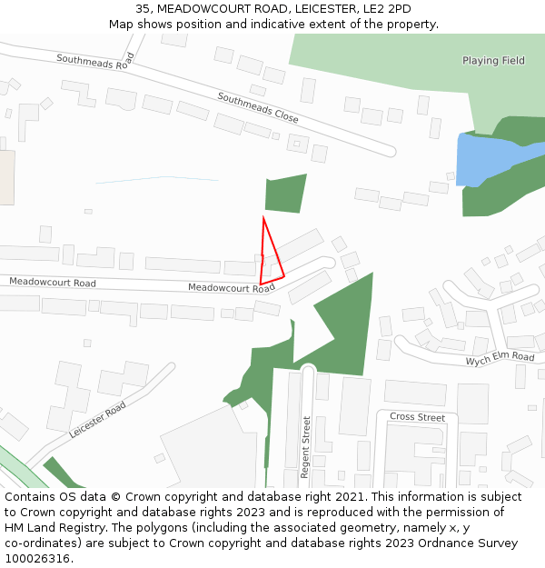 35, MEADOWCOURT ROAD, LEICESTER, LE2 2PD: Location map and indicative extent of plot