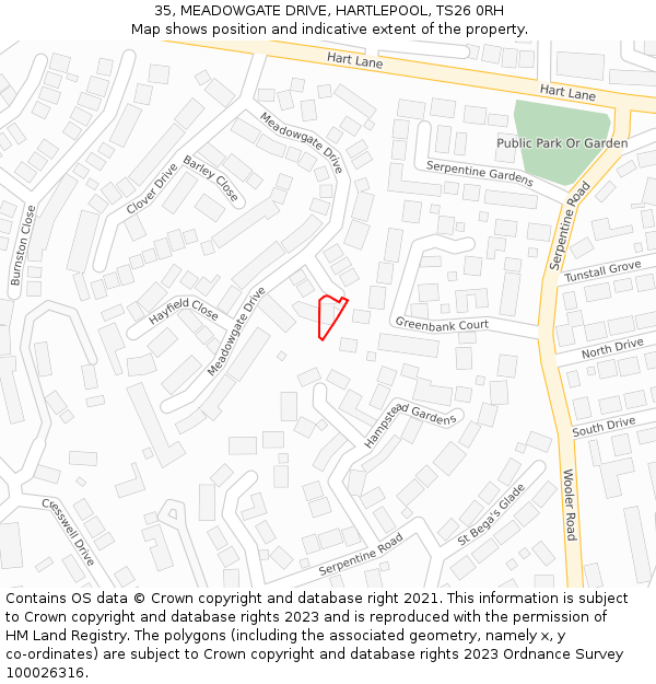 35, MEADOWGATE DRIVE, HARTLEPOOL, TS26 0RH: Location map and indicative extent of plot