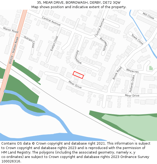 35, MEAR DRIVE, BORROWASH, DERBY, DE72 3QW: Location map and indicative extent of plot