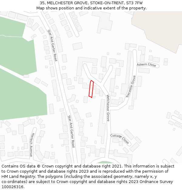 35, MELCHESTER GROVE, STOKE-ON-TRENT, ST3 7FW: Location map and indicative extent of plot