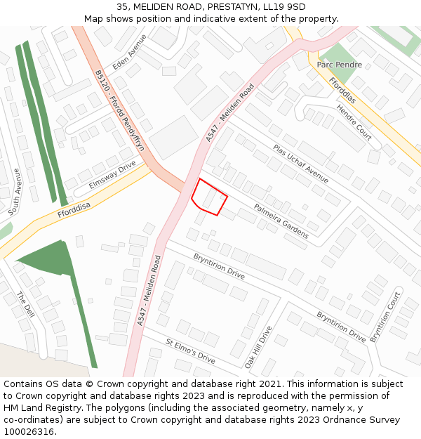 35, MELIDEN ROAD, PRESTATYN, LL19 9SD: Location map and indicative extent of plot