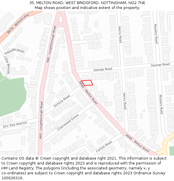 35, MELTON ROAD, WEST BRIDGFORD, NOTTINGHAM, NG2 7NE: Location map and indicative extent of plot