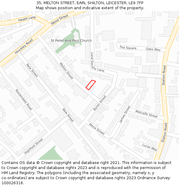 35, MELTON STREET, EARL SHILTON, LEICESTER, LE9 7FP: Location map and indicative extent of plot