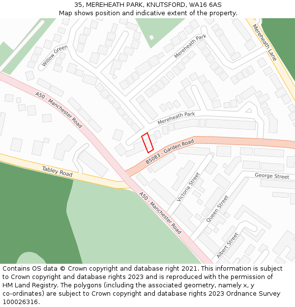 35, MEREHEATH PARK, KNUTSFORD, WA16 6AS: Location map and indicative extent of plot