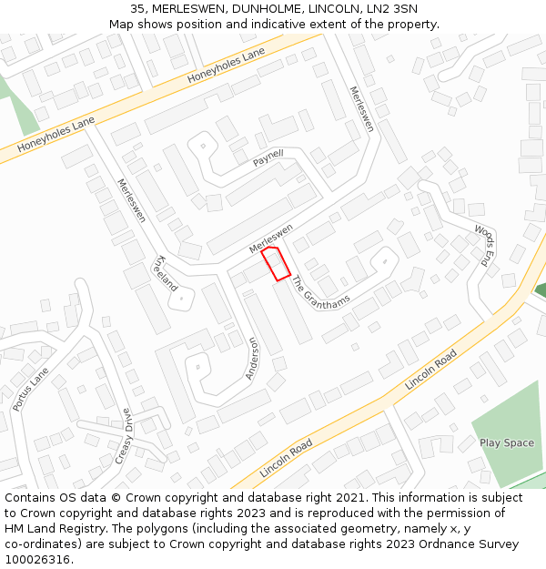 35, MERLESWEN, DUNHOLME, LINCOLN, LN2 3SN: Location map and indicative extent of plot