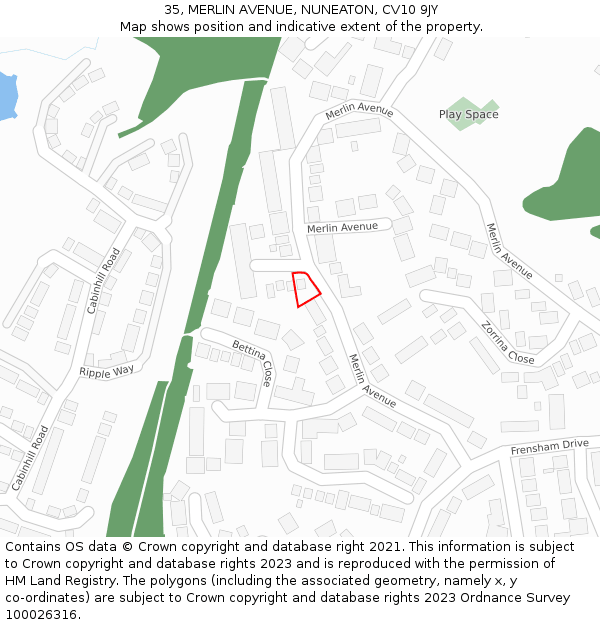 35, MERLIN AVENUE, NUNEATON, CV10 9JY: Location map and indicative extent of plot