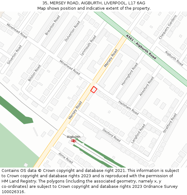 35, MERSEY ROAD, AIGBURTH, LIVERPOOL, L17 6AG: Location map and indicative extent of plot