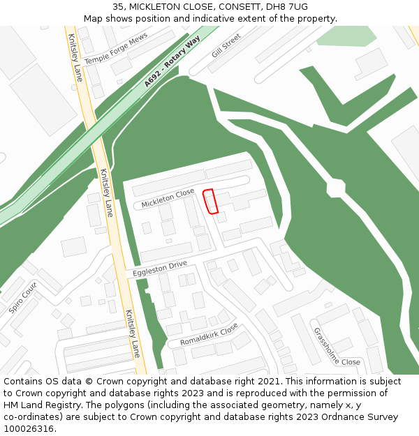 35, MICKLETON CLOSE, CONSETT, DH8 7UG: Location map and indicative extent of plot